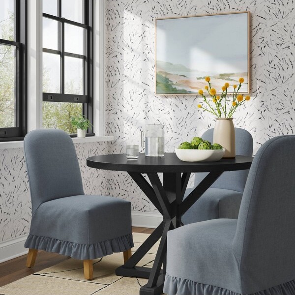 Threshold RoundedBackSlipcoveredDiningChairwithRuffleinPerformanceTexturedWeaveRiver