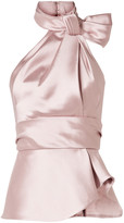 Thumbnail for your product : Brandon Maxwell Bow-embellished Satin-twill Halterneck Top