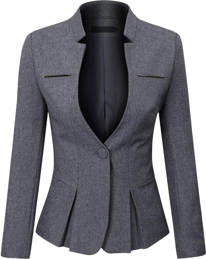 YYNUDA Women's Slim Fit Blazer Long Sleeve Formal Work Office Smart Blazer Jacket Two Button Coat 