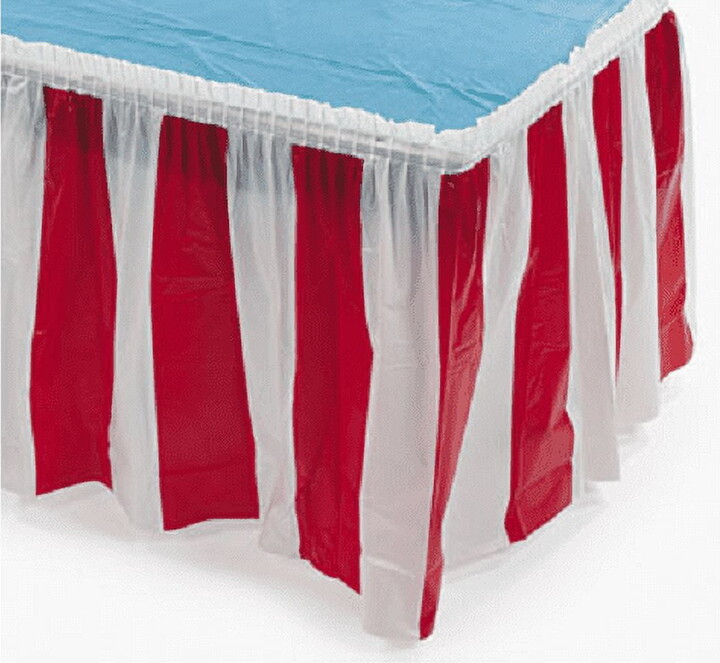 Fun Express Red/White Striped Table Skirt - 1 Piece