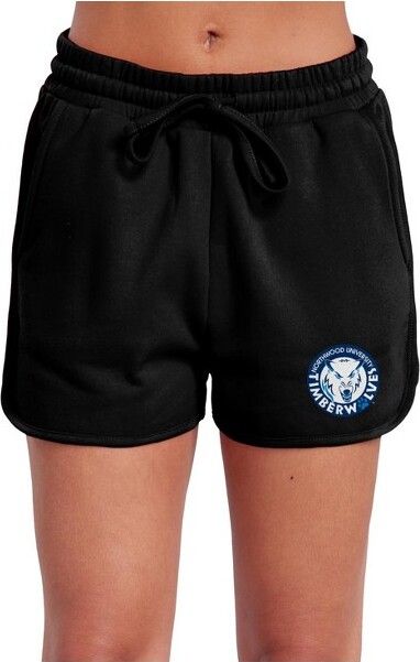 NCAA Women'sNorthwoodUniversitySchoolLogoCasualDrawstringCottonSweatShortsWithPockets,Black,Medium