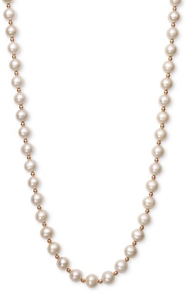 Belle de Mer White Cultured Freshwater Pearl (7-1/2mm) and Gold Bead Collar Necklace in 14k Rose Gold