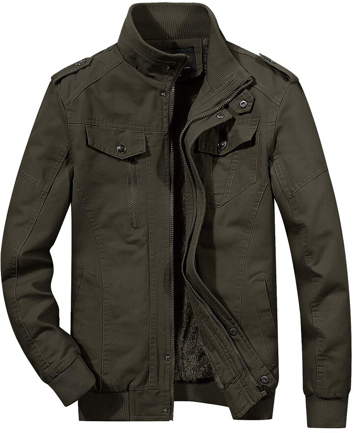 TACVASEN Army Jacket Men Green Military Jacket Cotton Bomber Jacket