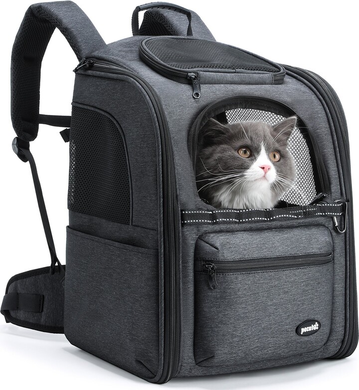 Pecute Hiking Travel Vet Outdoor Foldable Ergonomic Design Backpack Dog & Cat Carrier, Grey