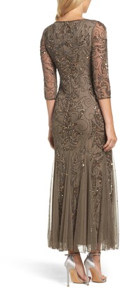 Pisarro Nights Illusion Sleeve Beaded A-Line Gown
