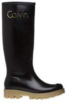 Thumbnail for your product : Calvin Klein New Womens Black Eliza Rubber Displaced Logo Boots Knee-High Pull
