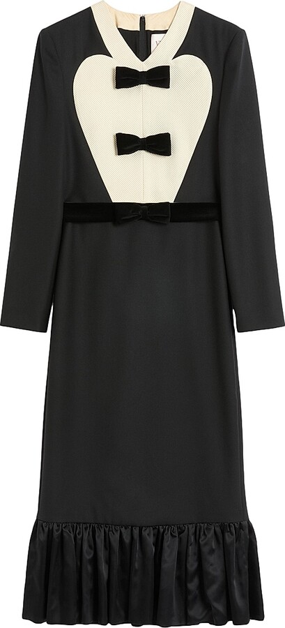 Valentino Garavani Women's Virgin Wool Midi Dress With Bows - Black Soft Beige - Size 4