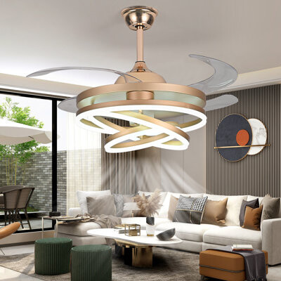 Dontavius 42'' Retractable Ceiling Fan, Led 3 Color Brightness Adjustable Chandelier Ceiling Fan