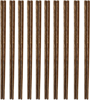 THY Collectibles 10 Pairs Natural Wooden Chopsticks Reusable, Dishwasher Safe, Healthy – Classic Chinese Style For Kitchen, Dining, Noodles & Gourmet Meals - 9.8 Inch
