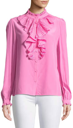 Zadig & Voltaire Tacco Button-Front Long-Sleeve Silk Blouse with Pleated Ruffles