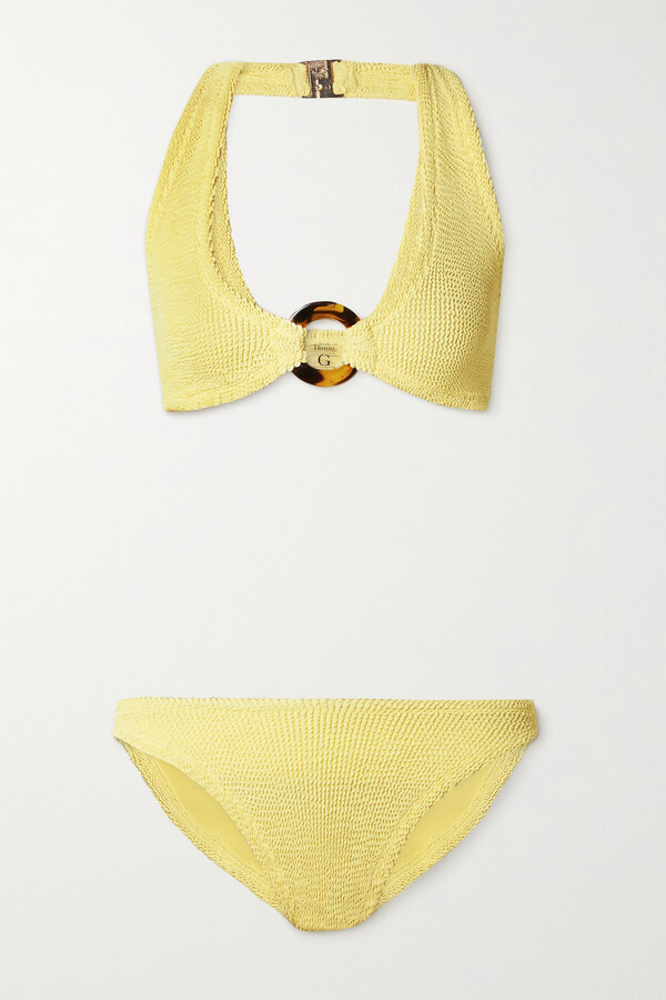 Hunza G Net Sustain Coco Embellished Seersucker Halterneck