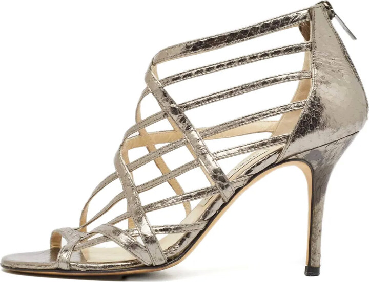 Jimmy Choo Pre-Owned 95mm Snakeskin Leather Cage Sandals