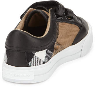 Heacham Mini Check Leather-Trim Sneaker, Black/Tan, Toddler