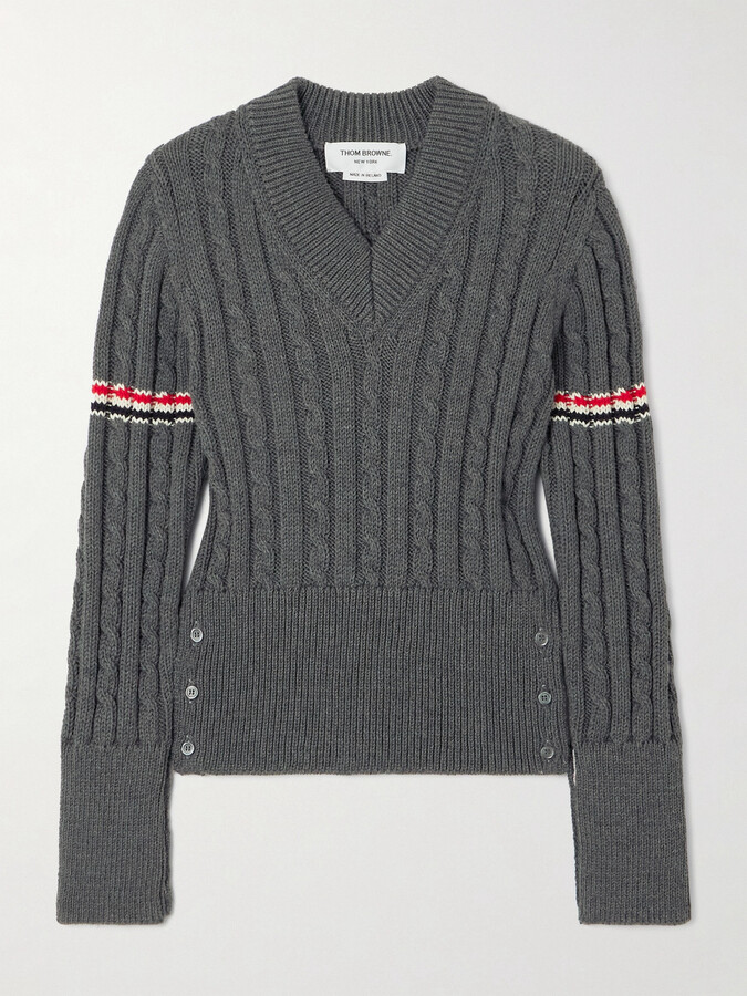 Thom Browne Striped Cable-knit Wool Sweater - Gray