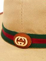 Thumbnail for your product : Gucci Gg Web Stripe Cotton Canvas Fedora Hat - Mens - Beige