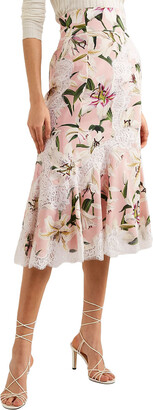 Dolce & Gabbana Ruffled Lace-trimmed Floral-print Silk-blend Midi Skirt