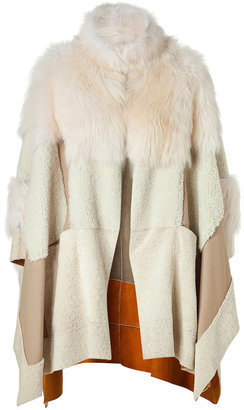 Chloé Off White Shearling Patchwork Cape