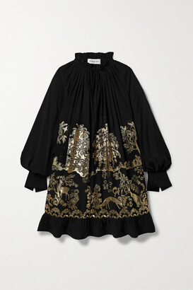 Lanvin - Ruffled Metallic Fil Coupé Crepe De Chine Mini Dress - Black