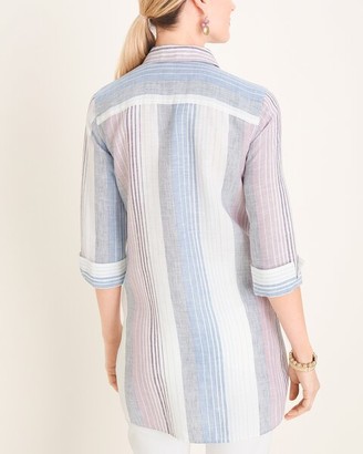 No Iron Linen Striped High-Low Shirttail-Hem Tunic