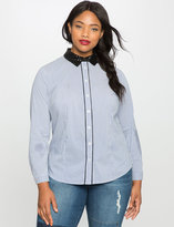 Thumbnail for your product : ELOQUII Plus Size Sequin Collar Button Down Blouse