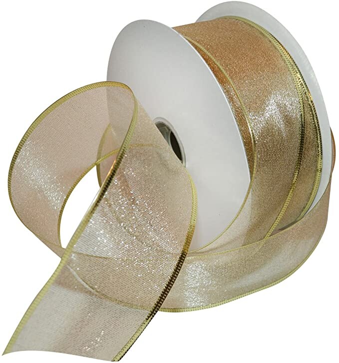 Morex Ribbon Lustrous Wired Metallic Sheer Ribbon, 2-1/2-Inch by 50-Yard Spool, Gold