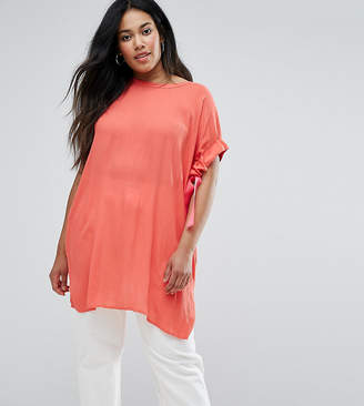 ASOS Curve CURVE Tunic with Gathered Sleeve & Contrast Tie