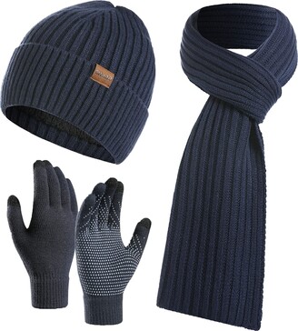 Yutdeng 3 in 1 Winter Hat Scarf Gloves Set Men Women Classic Knitted  Thermal Beanie Hat Long Scarf Touchscreen Gloves Fleece Inner Lining Unisex  Outdoors Skiing Navy One Size - ShopStyle