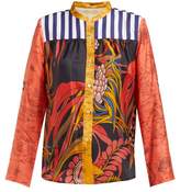 Thumbnail for your product : La Prestic Ouiston Peace Floral Print Band Collar Silk Twill Shirt - Womens - Red Multi