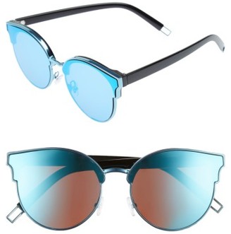 Leith Women's 60Mm Mirror Lens Cat Eye Sunglasses - Black/ Blue