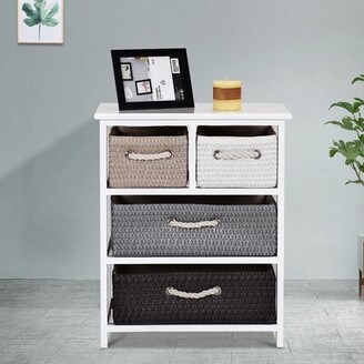 Latitude Run Storage Drawer Nightstand Woven Basket Cabinet Bedside Table