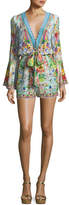 Thumbnail for your product : Camilla Bell-Sleeve Beaded Plunging Printed Silk Playsuit