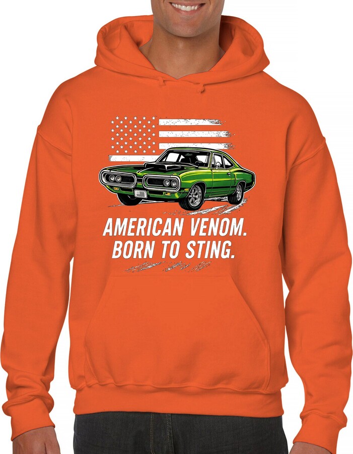 Tee Hunt American Venom Muscle Car Men's Graphic Hoodie - Classic Performance Design Medium Orange