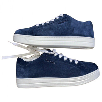 navy suede prada trainers