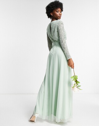 Frock and Frill wrap front embellished maxi dress in sage green