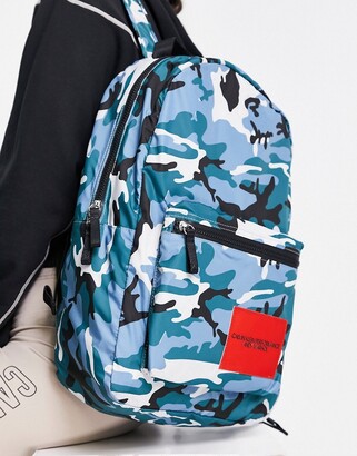 Calvin Klein Sports zip backpack 45cm in blue green camo print