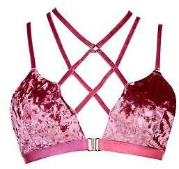 boohoo NEW Womens Sofia Velvet Front Strapping Bra in Pink size S