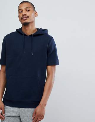 ASOS Design DESIGN hoodie in navy with short sleeves