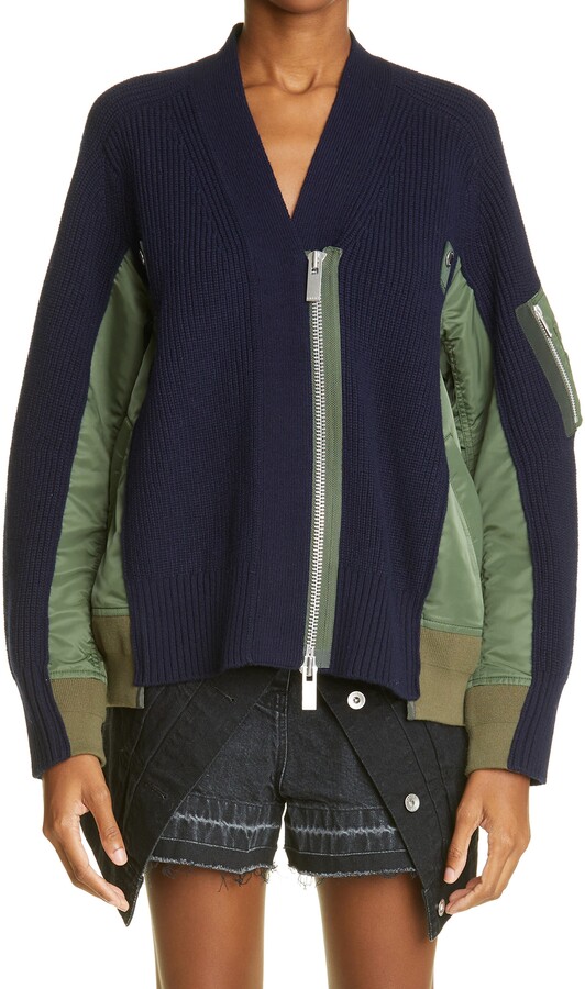 Sacai Hybrid Wool & Nylon Twill MA-1 Sweater Jacket - ShopStyle