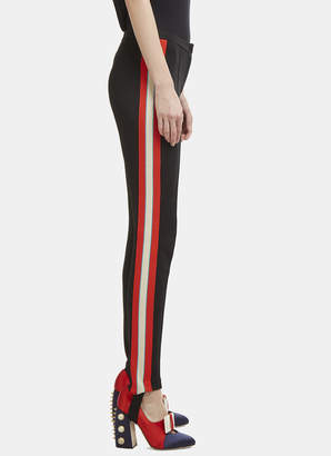 Gucci Striped Web Jersey Stirrup Logo Leggings in Black