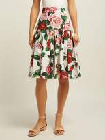 Thumbnail for your product : Dolce & Gabbana Rose Print Cotton Poplin Midi Skirt - Womens - White Multi
