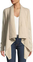 Thumbnail for your product : Neiman Marcus Cashmere Ribbed-Trim Drape-Front Cardigan, Beige