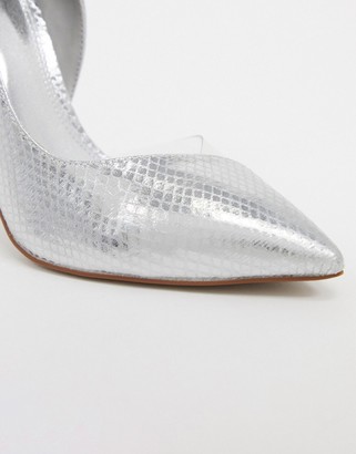 ASOS DESIGN Pia D'orsay stilleto court shoes in silver