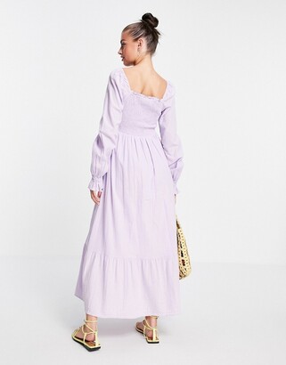 Vero Moda cotton shirred volume sleeve maxi dress in lilac - PURPLE -  ShopStyle