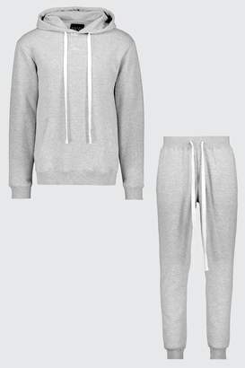 boohoo MAN Hooded Slim Fit Tracksuit with Long Drawcords