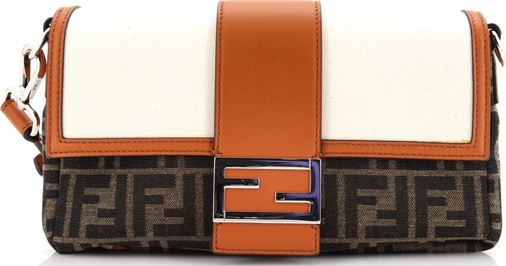 Fendi Baguette Convertible Pouch Canvas with Zucca Coated Canvas Brown