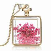 Thumbnail for your product : OAKKY Women's Dried Pressed Flower Real Plant Glass Wishing Bottle Pendant Necklace Gold Plated, Rose Red