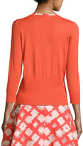Thumbnail for your product : Lela Rose 3/4-Sleeve Button-Front Cardigan, Red