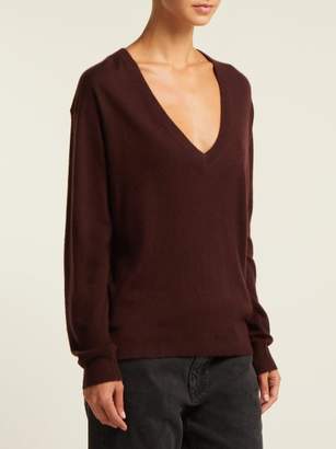 Raey V Neck Fine Knit Cashmere Sweater - Womens - Burgundy