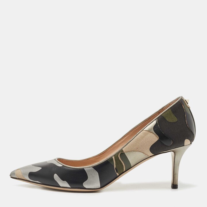 Valentino Camo Print Leather and Canvas Toe Pumps Size 38.5 - ShopStyle