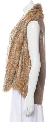 White + Warren Fur-Paneled Wool Cardigan